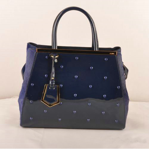 F2552M Fendi 2Jours Patent Leather Tote Bag Crini F2552M Blu